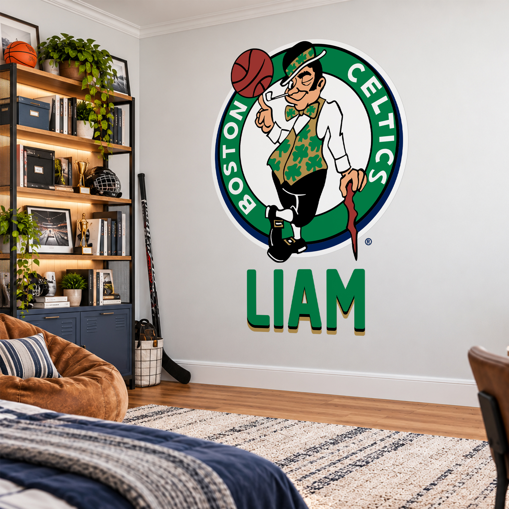Adesivos de parede XL com logo de time da NBA™ e nome personalizado